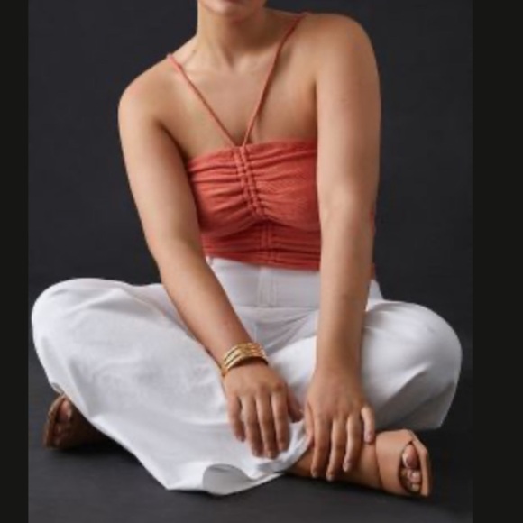 ANTHROPOLOGIE Pilcro Ruched Ribbed Halter Coral Size XL NEW - Picture 3 of 7